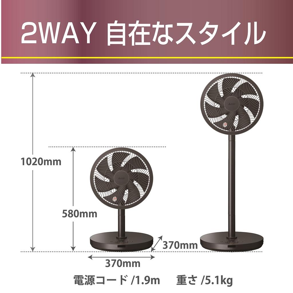 Mitsubishi Electric Fan 5 Levels of Air SEASONS 3D Charcoal Black Circulator, Quiet, Volume, 2WAY, Swing, R30J-DDC-K