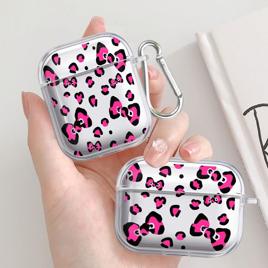Pink Bow Tie Leopard Print Clear Earphone Cases Cover Case For Airpods Pro3 Pro2 Pro 4 3 1 2