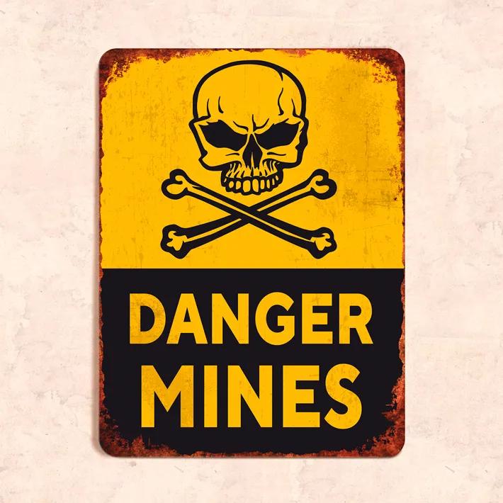 Опасность Мины Предупреждение Металлическая Табличка 20x30см, Военный Декор Безопасности