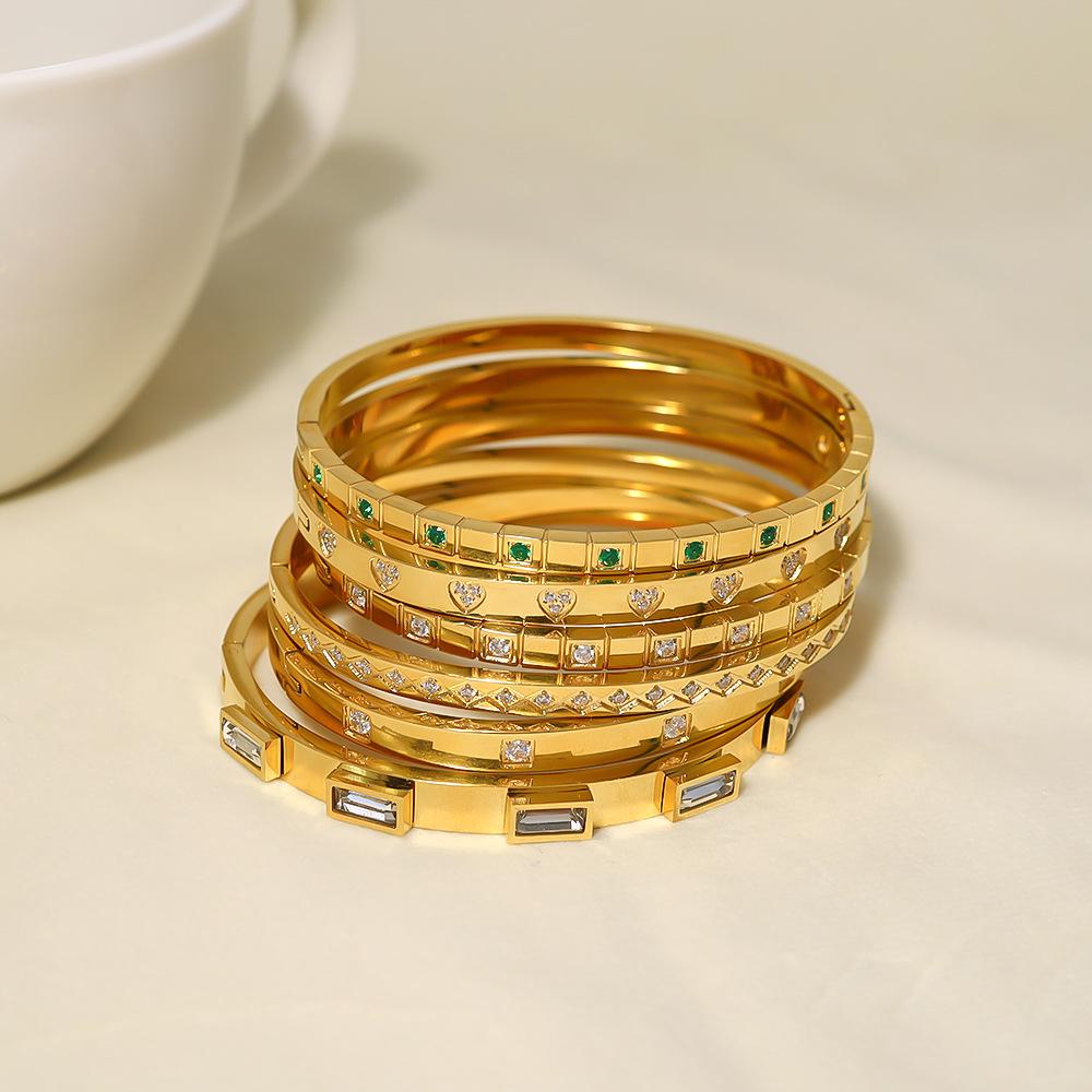 Francuska Retro Geometryczna Bransoletka z Cyrkoniami: Pozłacana 18-karatowym złotem, Nieblaknąca, Wodoodporna, Hipoalergiczna biżuteria