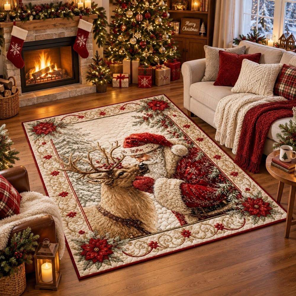 Santa Claus Christmas 3D Illusion Rug 2D Flat Printed Xmas Rug Christmas Small Carpet Christmas