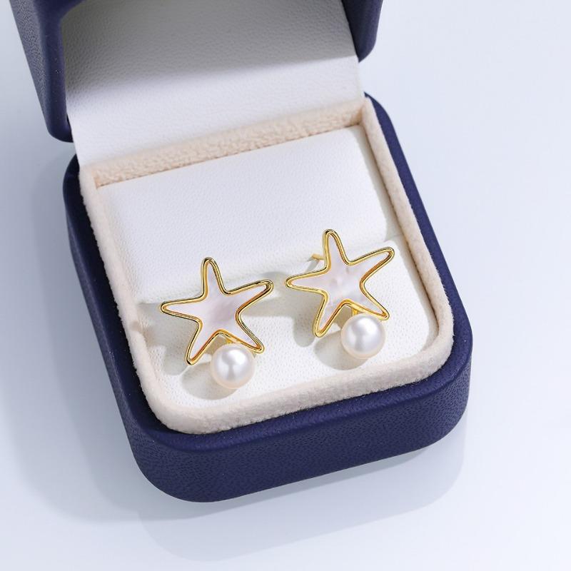 Natural Freshwater Pearl Stud Earrings S925 Sterling Silver Earrings Fritillary Zircon Pearl Earrings Light Luxury High Sense