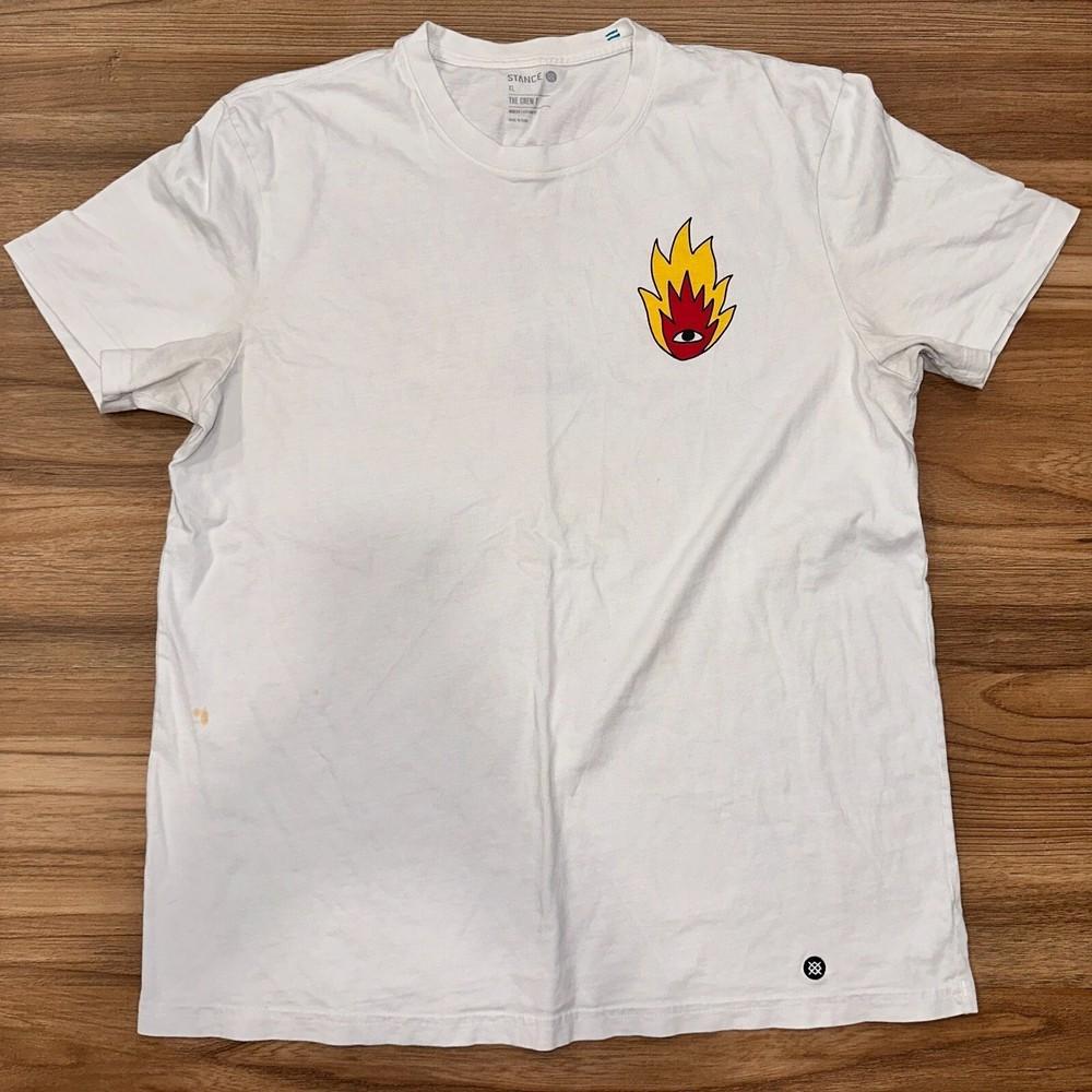 Men’s Skate Graphic Tee Stance The Crew White Flames Print XL Unisex T-Shirt