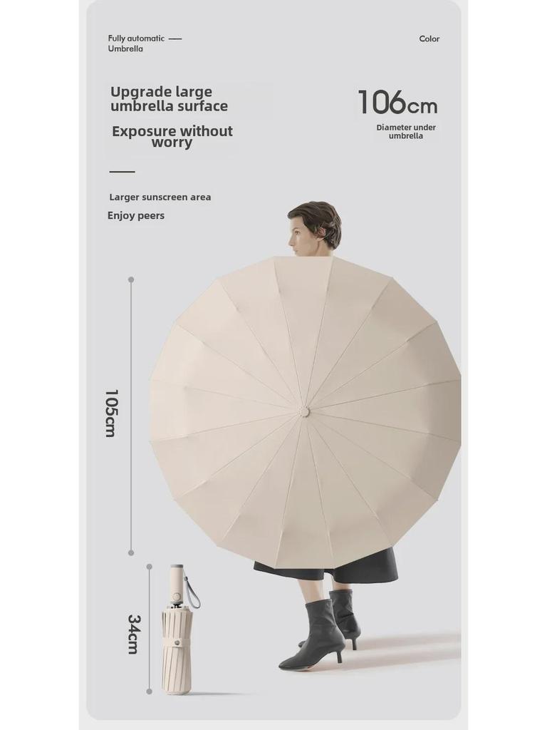 16-Rib Automatic Folding Morandi Color Umbrella with UV Protection