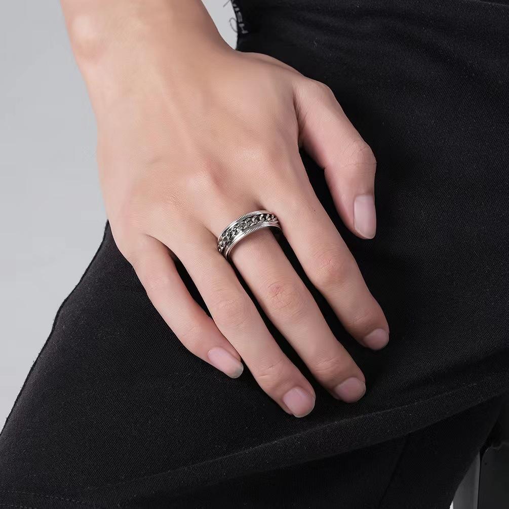 Stainless Steel Anxiety Fidget Spinner Rings for Men Women Rotatable Cuban Chain Punk Rock Anti Stress Jewelry