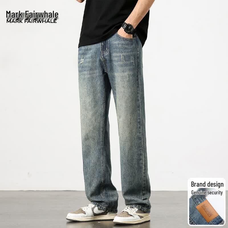 Mark Fairwhale Men's Tencel Blend Retro Straight Wide-Leg Jeans