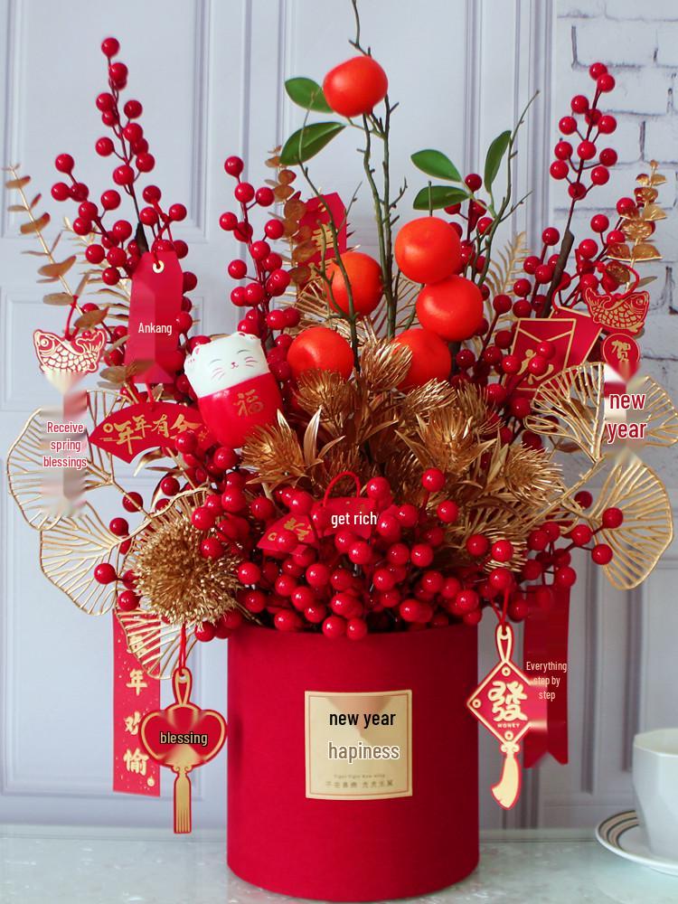 Fortune Fruit Red Berry & Holly Flower Arrangement - New Year Spring Festival Gift