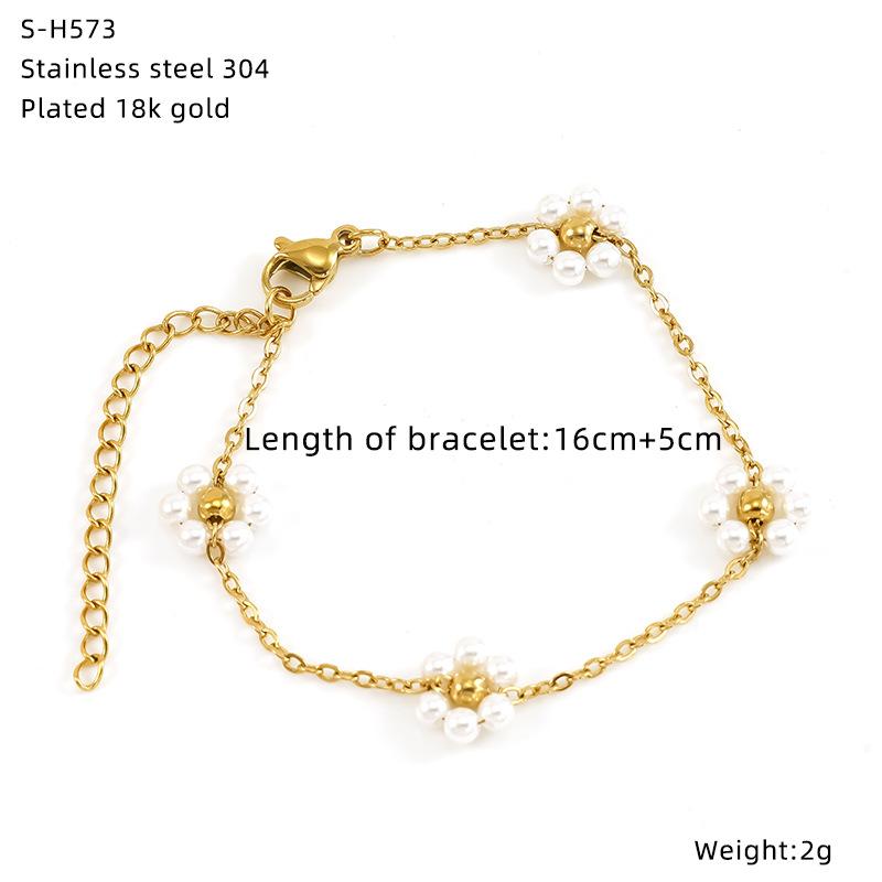 Titanium Steel Glazed Bead Pearl Bracelet, Sweet Crystal Natural Stone Colored Jewelry, High Sense Of Personality