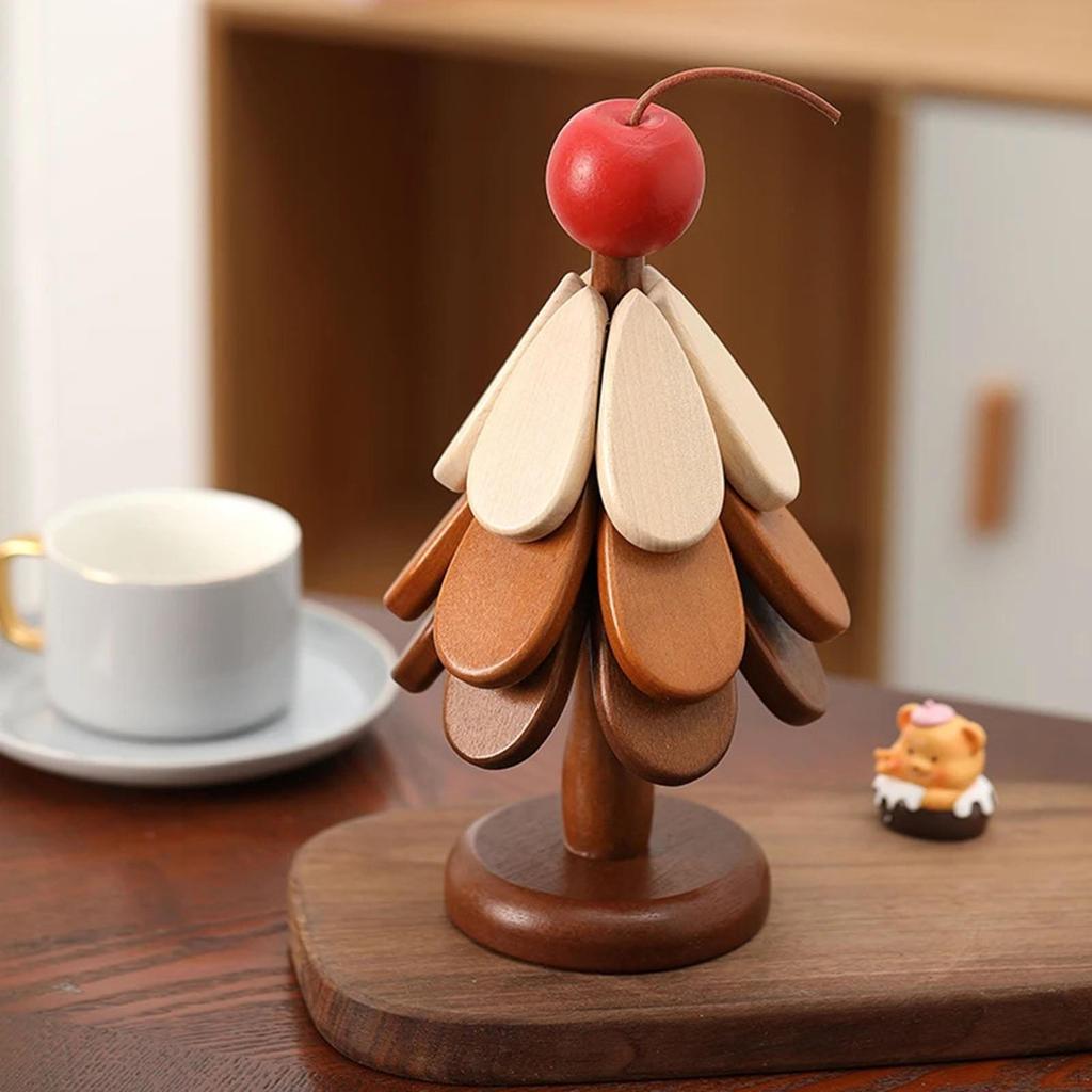 Wooden Trivets Set Anti Slip Foldable Placemat Cup Coasters with Stand Wood for Dishes