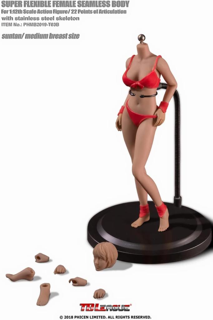 TBLeague PHMB2018-T03B Suntan 112 Scale Seamless Female Body, Gravure Model, Drawing Mannequin, Beautiful Woman, Action Figure, Medium Bust, Body,