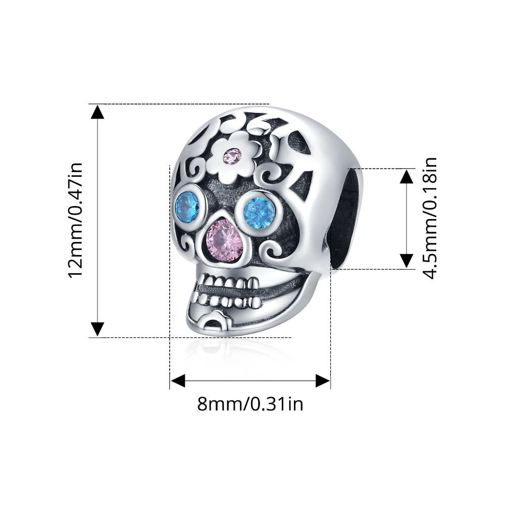 BISAER 925 Sterling Silver Halloween Skull & Pumpkin Charm Bead Pumpkin Cat Magic Crystal Pendant for Women DIY Bracelet Jewelry