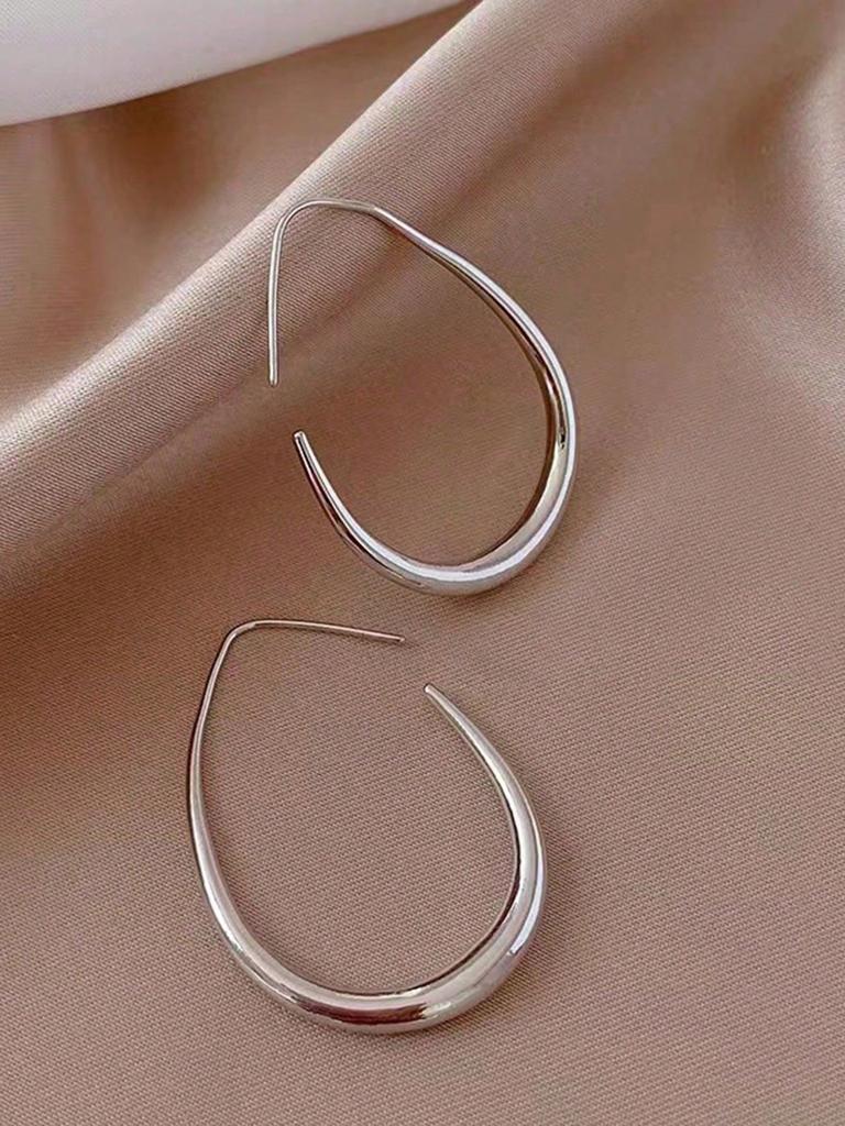 1pair Simple U-Shaped Hoop Earrings For Women Elliptical Large Earrings, Women's Minimalist Earrings, Personalized