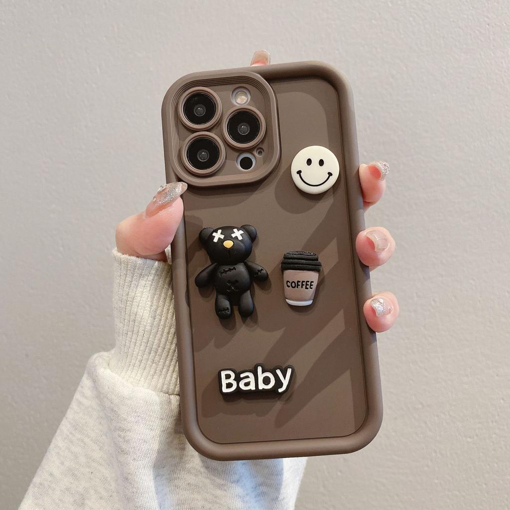 Iphone13 High Bamboo Solid Color Mobile Phone Case Handmade DIY Smiley Face 14 Violent Bear 16 Apple 15pro Protective Cover