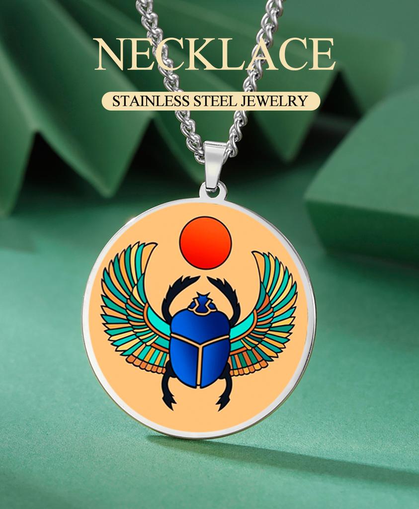 Dawapara Egyptian Scarab Beetle Pendant Necklace Ancient Egypt Jewelry Protection and Blessing Amulet Stainless Steel Necklace