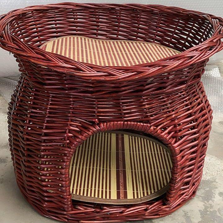 Medium Woven Rattan Pet House: Enclosed, Double-Layer, Washable, All-Season Cooling Mat for Dogs and Cats