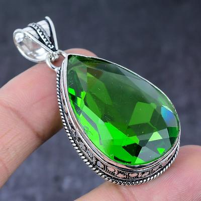 Natural Peridot Gemstone Handmade 925 Sterling Silver Jewelry Pendant 2.21" F8G71