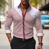 Striped men's business casual 3D printed shirt for outdoor wear, daily work folding, long sleeved oversized xs-6xL for comfort