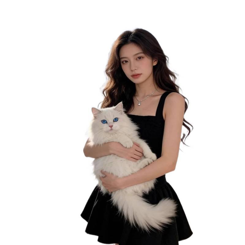 White suspender dress women's summer temperament waist thin tutu skirt small man