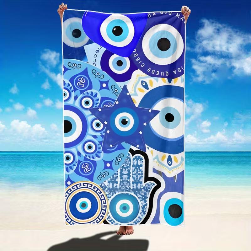 Funny Eye Print Beach Towel Mystical Star Moon Pattern Quick Dry Soft Absorbent Sand Free Towel for Summer Pool Gym Travel