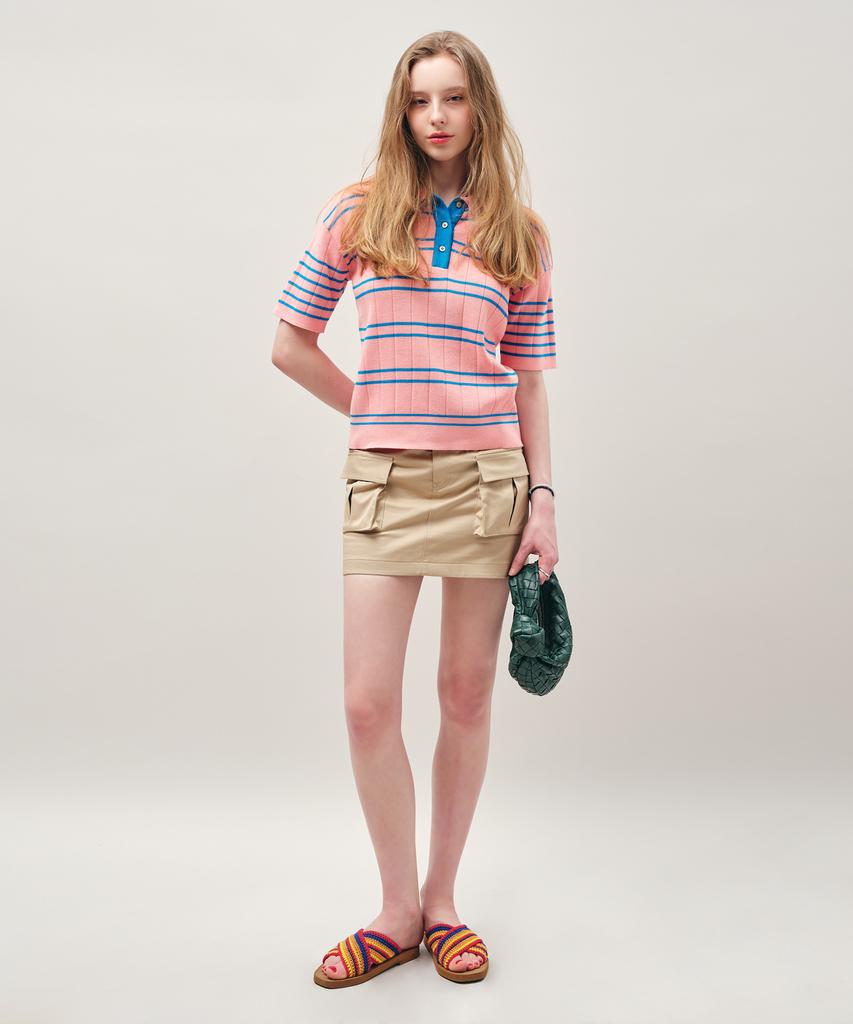 MAYOL Striped Short Sleeve Polo Knit_Pink