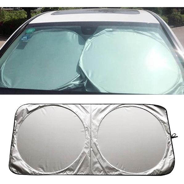 

Tyenaza Car Windshield Sunshade, Double Circle Sun Visor for UV Heat Protection Premium Silver-Coated Material Universal Size Easy Clip On