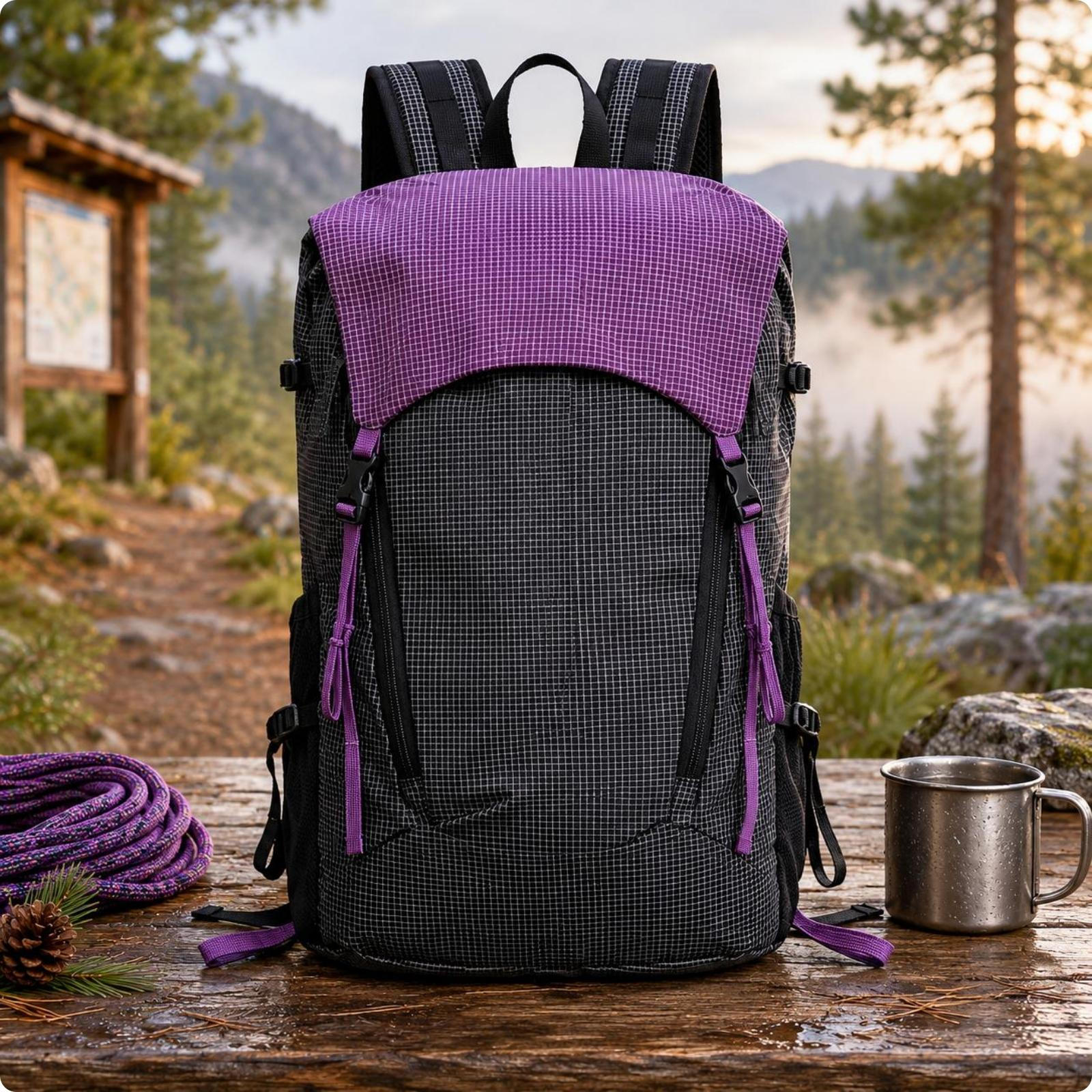 Lightweight Hiking Backpack Breathable Mesh Padded Straps Daypack for Short Trips фиолетовый