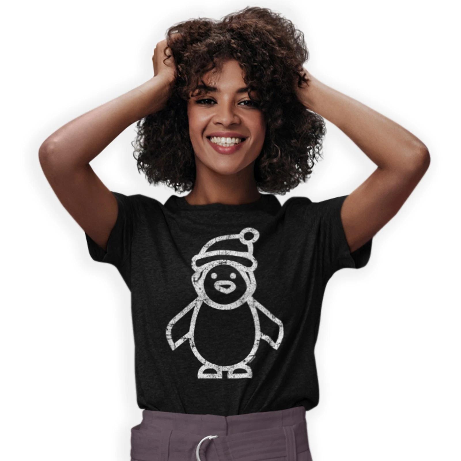 Christmas Penguin T-Shirt Happy Penguin Bobble Hat Winter Warmers Xmas Gift S