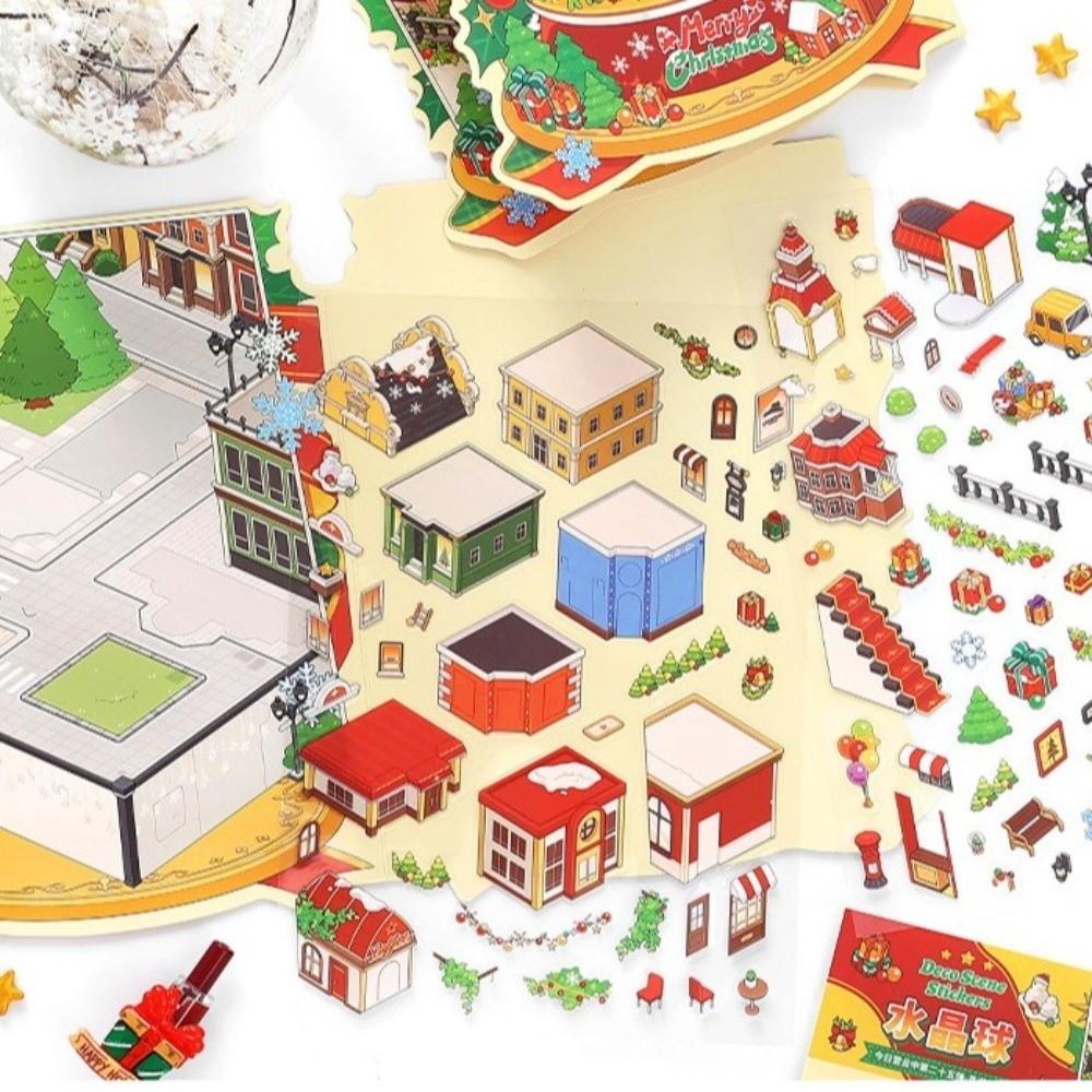 Série Casa de Natal Desenho Animado 3D Miniatura Cena Adesivos DIY Feito à Mão Camadas Empilhadas Adesivo de Cena de Cabana DIY