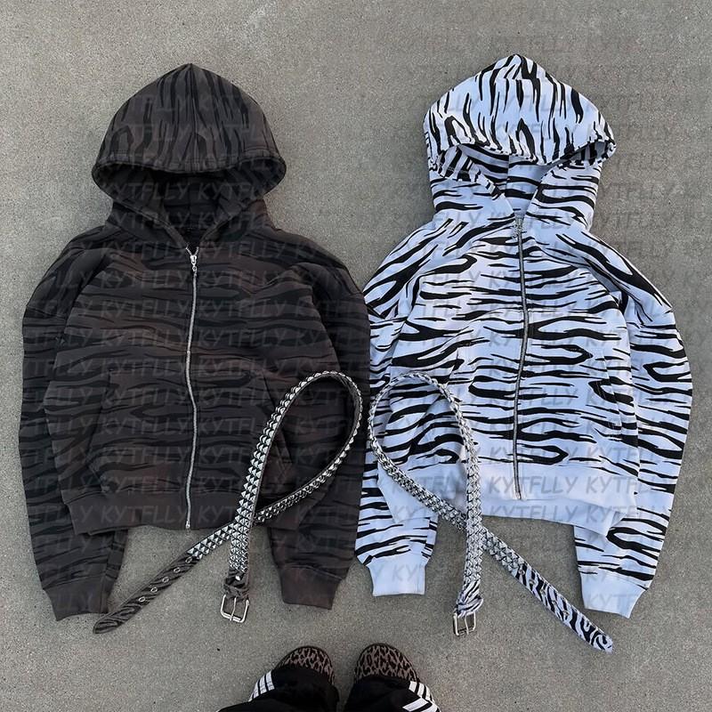 Y2K Reißverschluss Hoodie Mit Tigerprint Streetwear Unisex Grafik Sweatshirt