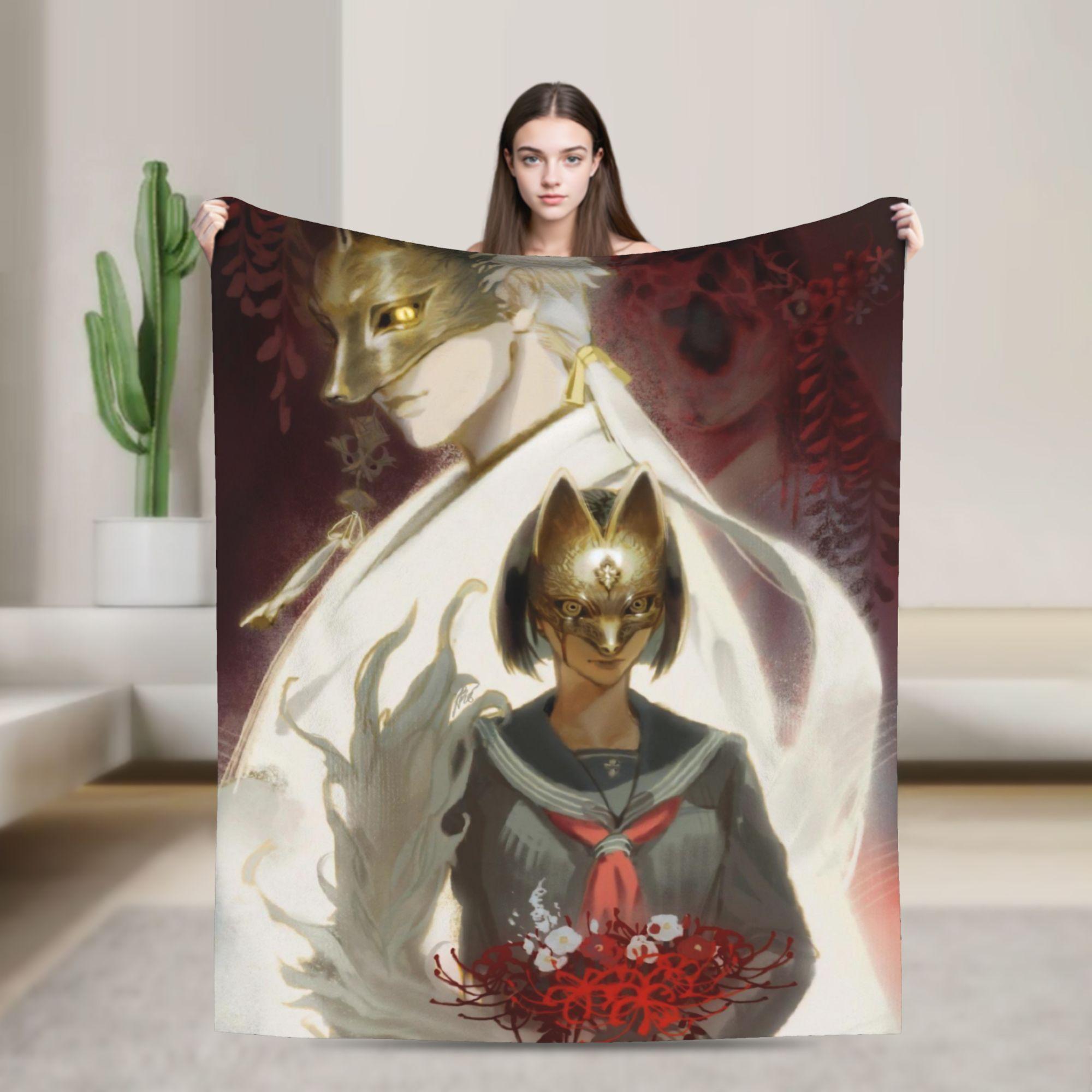 

Silent Hill F Tsuneki Kotoyuki Fox Mask Flannel Fashion Blanket Game Vintage Throw Fashion Blanket for Home 150*125cm Lightweight 75x90cm