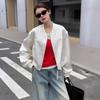Womens Satin Stand Collar Baseball Jacket 2026 Loose Fit Slimming Casual Blazer Outerwear