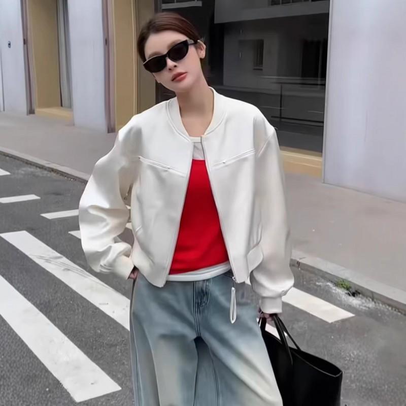 Womens Satin Stand Collar Baseball Jacket 2026 Loose Fit Slimming Casual Blazer Outerwear