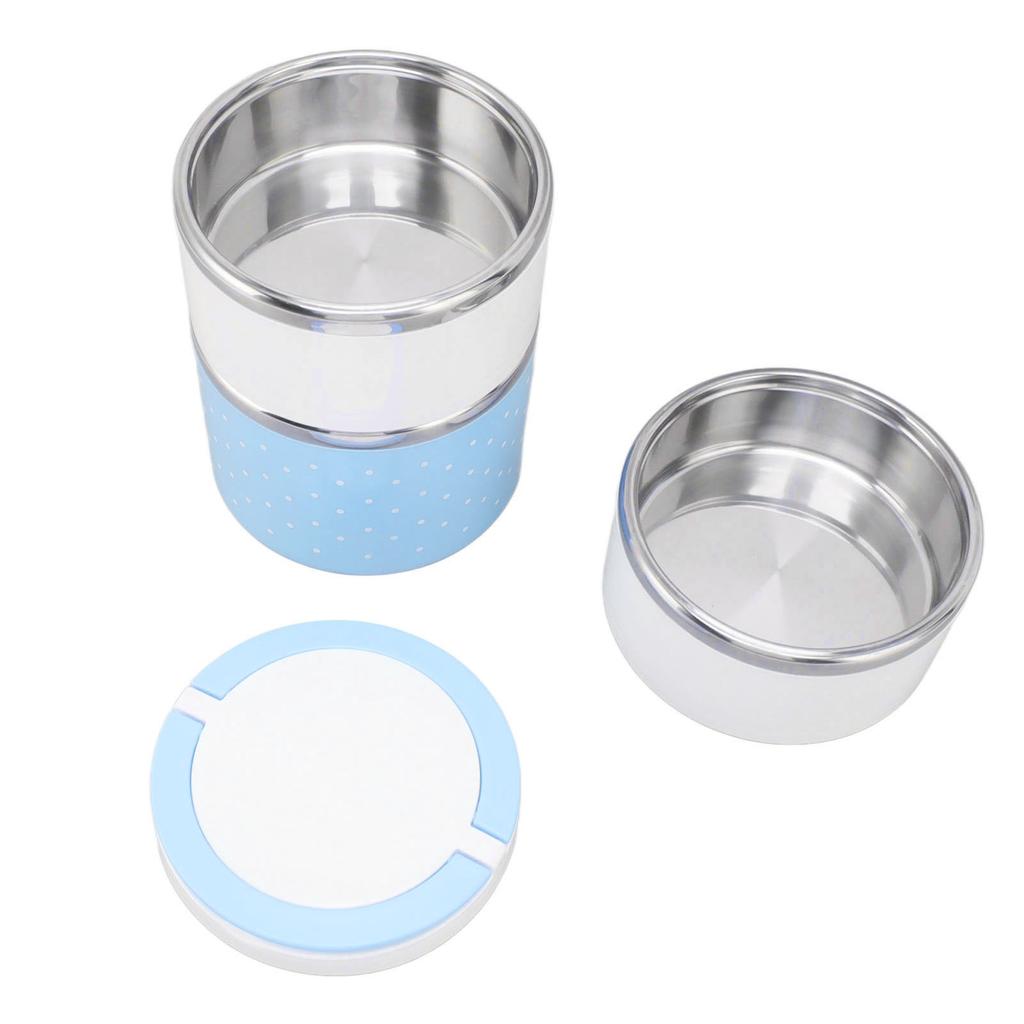 Bento Lunch Box Stainless Steel Lightweight PP Housing Double Layer Anti Leakage Food Lunch Container for Student Blue
