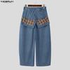 INCERUN Men Zip-up Plaid Wrap Waist Casual Loose Texture Baggy Trousers Pants