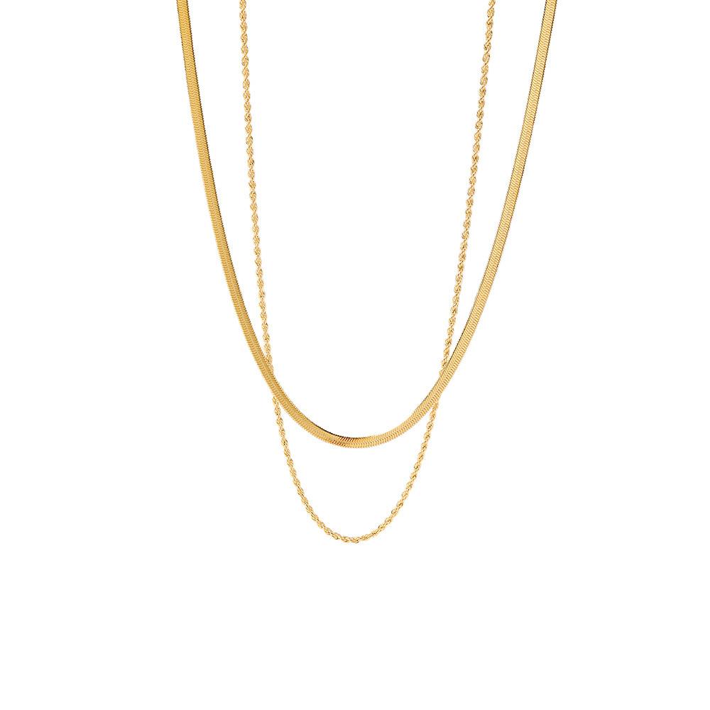 Yori Flat Snake Chain Twist Chain Double Necklace Water Resistant 18K PVD Plated Personalized Trendy Chic Jewelry Recommend