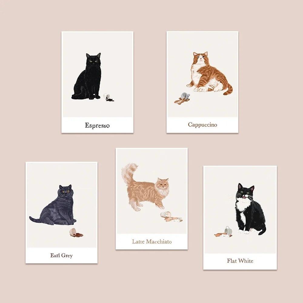 Divertente gatto nero che beve caffè Poster e stampa Moderna citazione Arte Vintage Tela Pittura Cucina Caffè Immagini da parete Decorazione per la casa