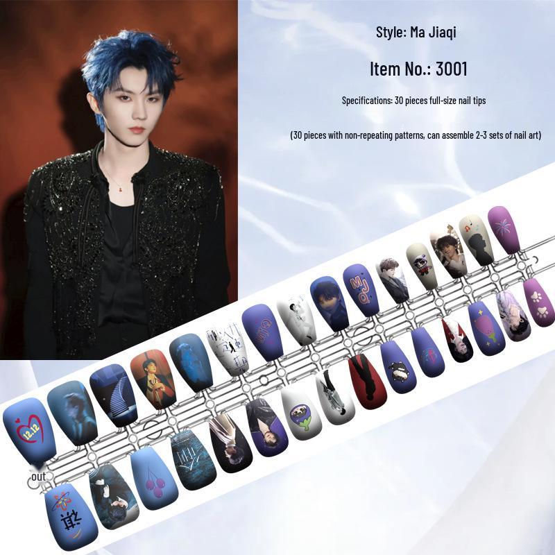 TFBOYS Fan Support Nails: 30-Piece Anime-Inspired 2D Wearable Nail Set