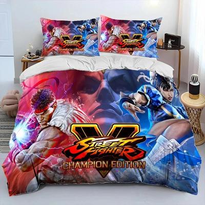 Street Fighter Rétro Jeu Vidéo Gamer Ensemble de Literie Simple Jumeau Complet Queen King Size Polyester Housse de Couette Couette Housse de Couette Ensemble