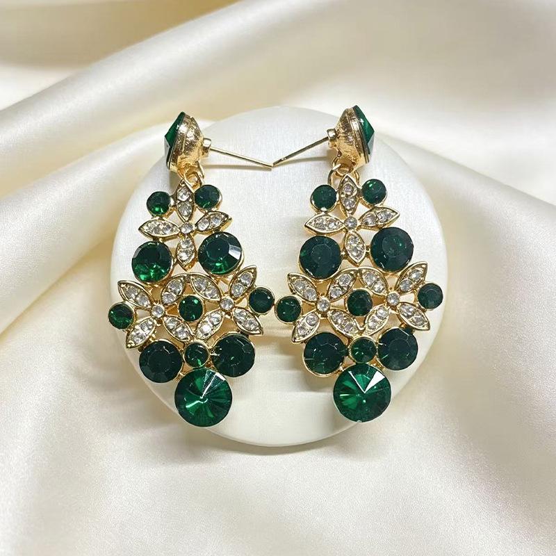 Elegant Court-Style Silver Needle Tassel Earrings with Diamond Accents