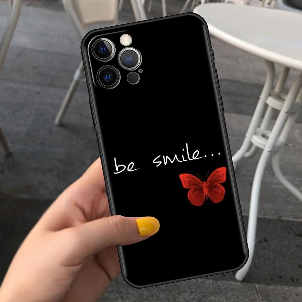 Custodia Per Apple iPhone 14 11 13 7 12 Pro 7 XR XS Max 8 Plus 6 14Pro Nera Morbida Telefono Coque Funda Rosa Bellezza Farfalla