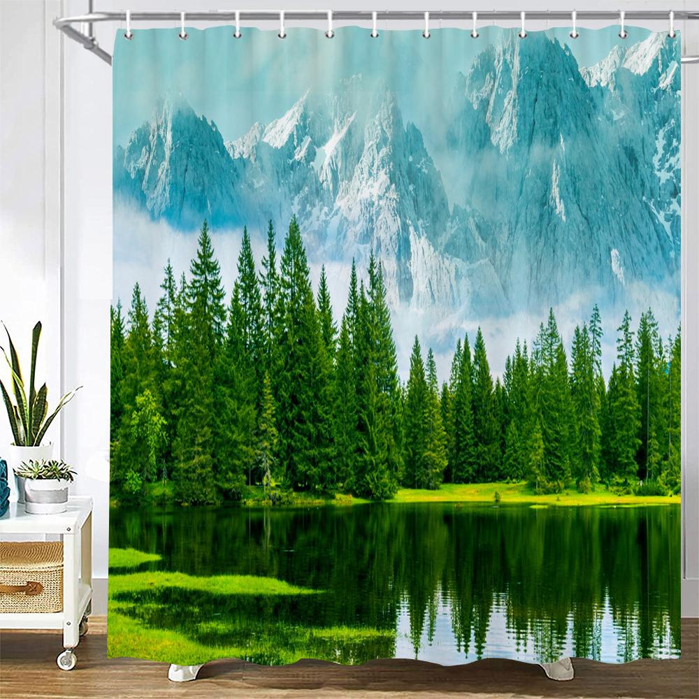 Tropical Rainforest Forest Shower Curtains Bathroom Curtain 3D Natural landscape Fabric Waterproof Bath Curtain with Hooks