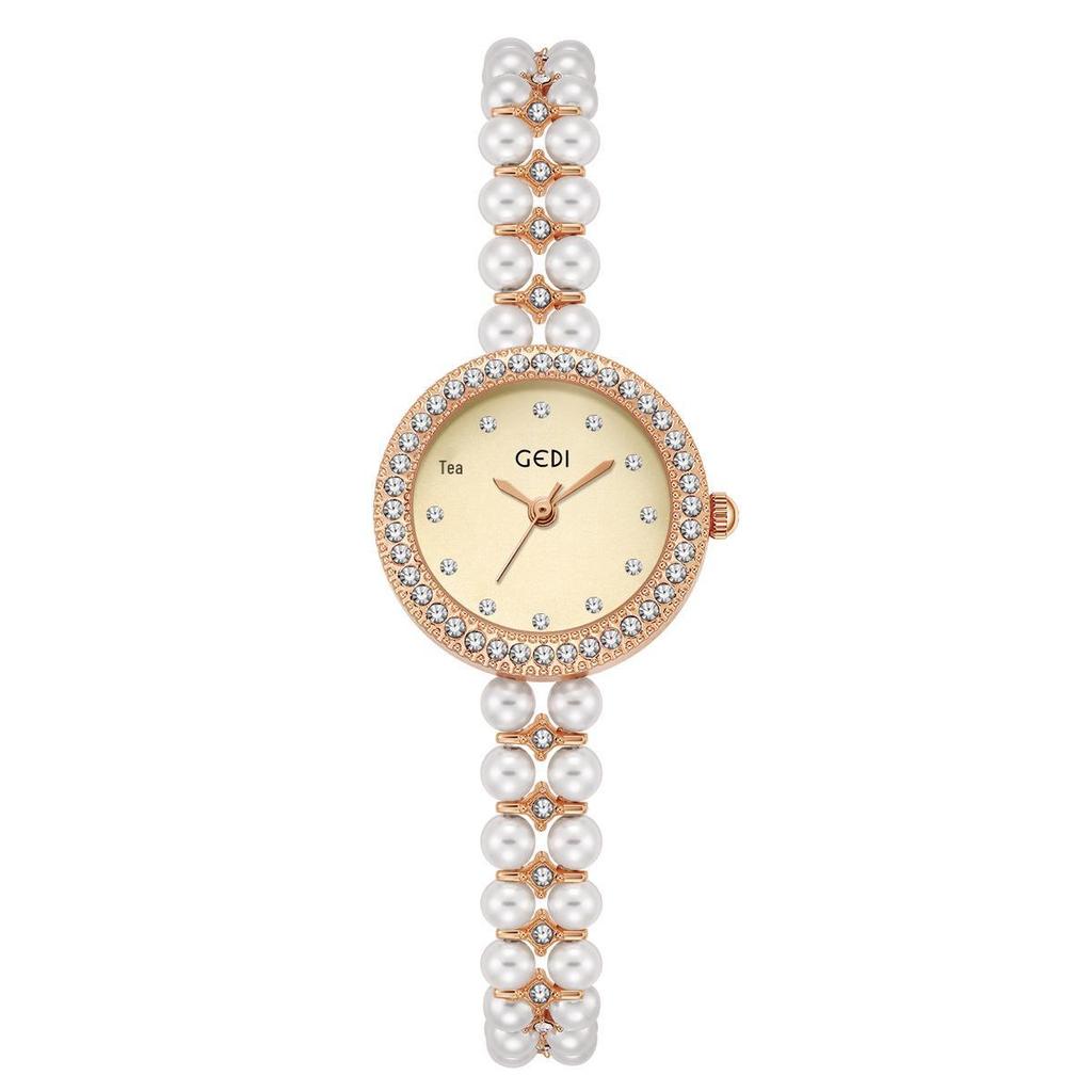 Gedi Women's Diamond-Set Mother-of-Pearl Luxury Watch with Pearl Band and Quartz Movement