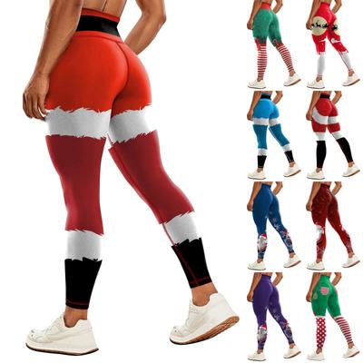 Women's Sweatpants Leggings Christmas Ball Pattern Striped Yoga Leggings High Stretch Breathable Slim Fitted Sports