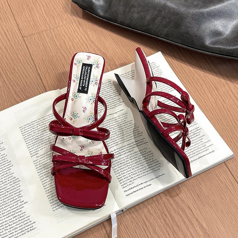 Fashion Hot Selling 2025 New French Style Summer Concise Open Toe Women Slippers Fashion Butterfly-knot Low Heels Party Pump Slide Shoes