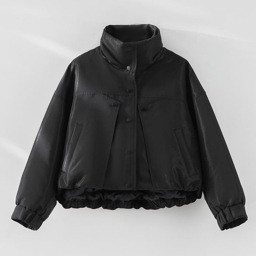 crisp metallic luster goose down jacket women's short design sense single-breasted down jacket jacket to keep warm in winter