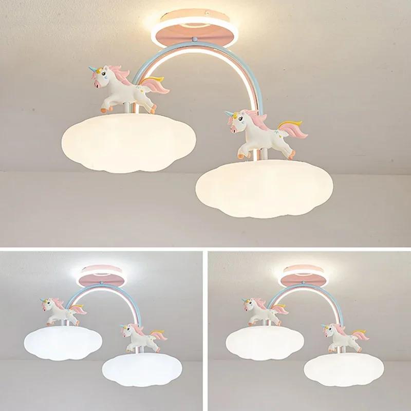 Nordic Child Unicorn Ceiling Light Dimmable for Girl Bedroom Nursery Children's Chandelier Home Decor Lighting Lusters Luminaire