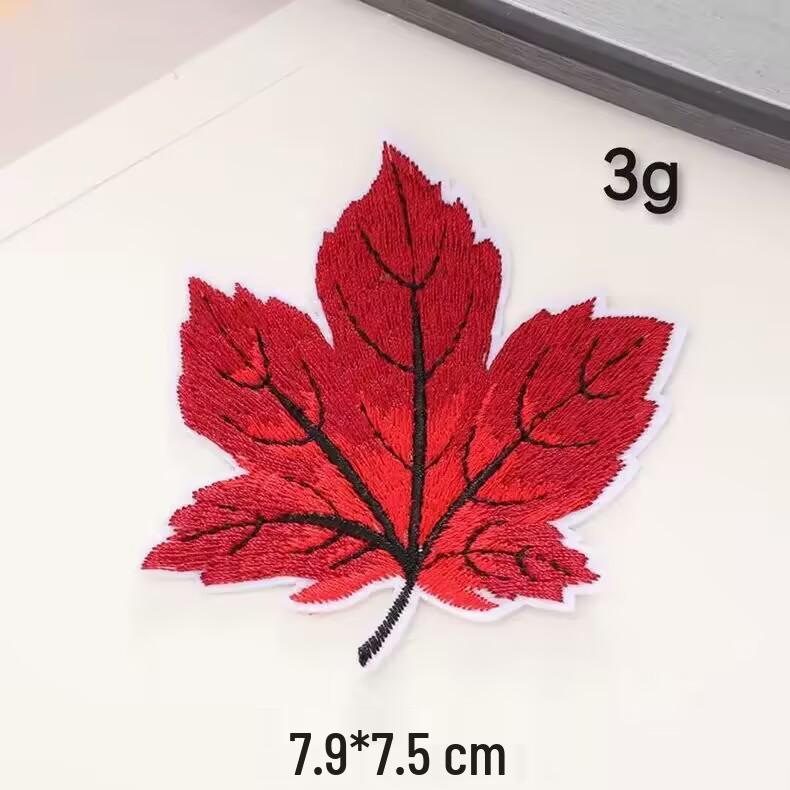 Maple Leaf Computer Embroidery Patch for Jackets - Self-Adhesive Textile Sticker Accessory
