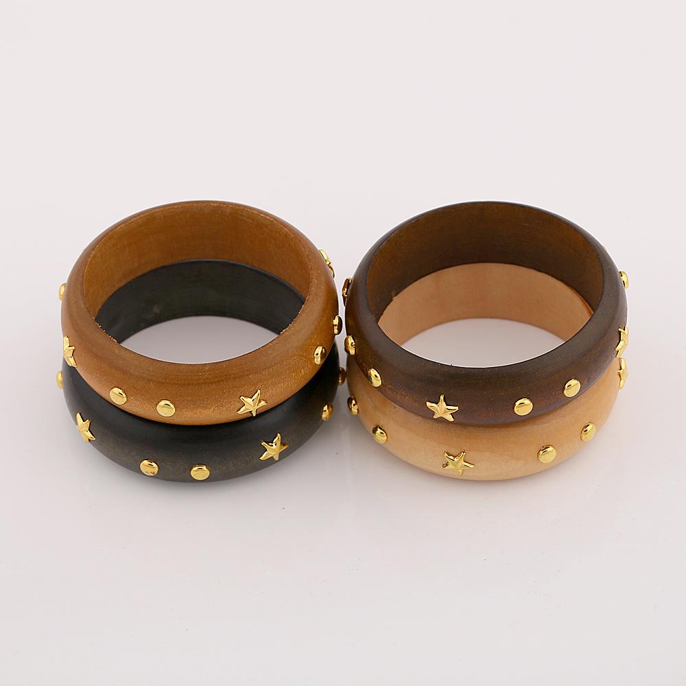DIEZI Punk Fashion 4 Colors Round Wood Bangles Fashion Vintage Hip Hop Geometric Star Wide Bangle Bracelet For Women Men Jewelry