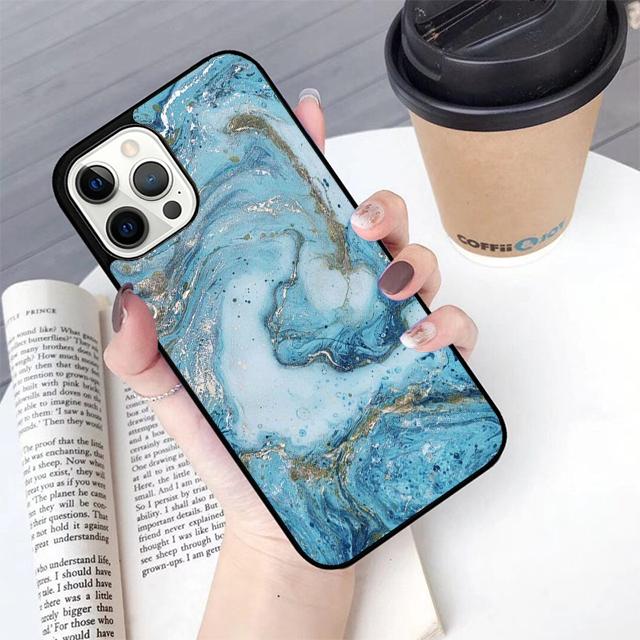 Teal Blue Gold Agate Marble Phone Case For iPhone 17 Air 13 12 14 15 16  Cover For Apple Pro Max Plus Coque