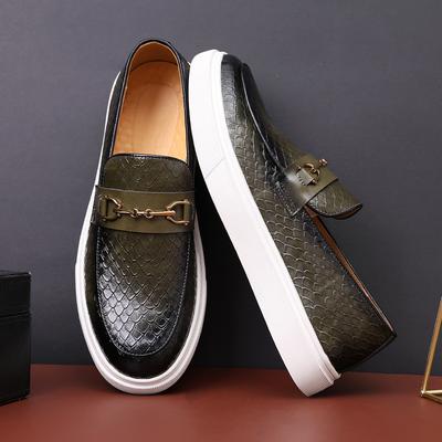 Men's Casual Shoes Embossed Leather Men Buckle Loafers Mens Slip-on Board Shoes Outdoor Flats